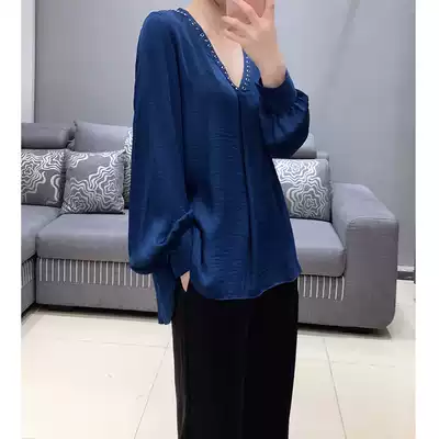 Touchy silk customer fabric Pearl glossy V-neck long sleeve shirt European and American style style style