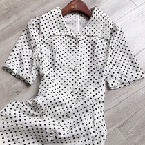 2021 summer New temperament lapel collar reduction polka dot short sleeve slim dress polka dot skirt