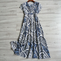 Cross V-neck short sleeve mulberry silk skirt 2021 summer small floral silk dress slim waist silk dress