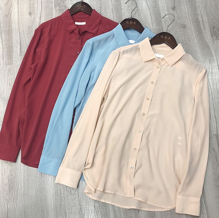 A small amount of soft waxy feel Heavy sand wash twisted crepe silk long sleeve shirt autumn mulberry silk