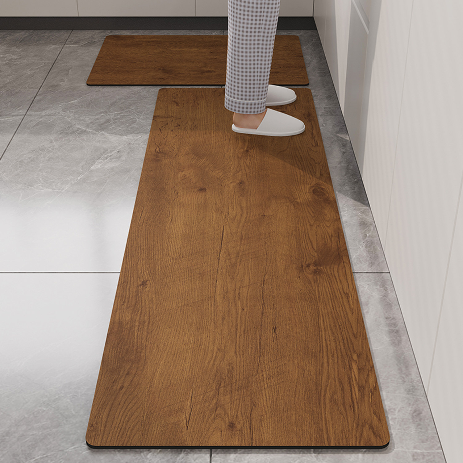 Lingyan imitation wood grain kitchen non-slip soft diatom mud floor mat