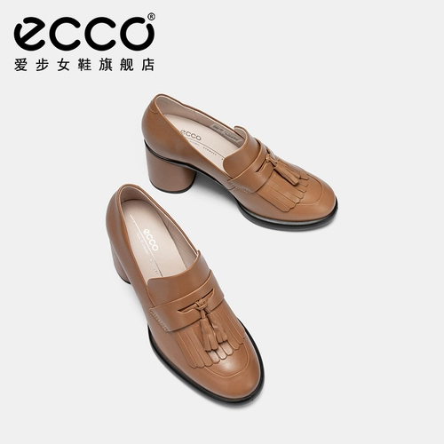 Женская обувь Ecco, высокие каблуки, новые густые каблуки, лоферы, небольшие кожаные туфли, скульптура роскошь 222663