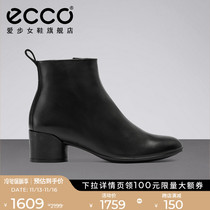 ECCO Short Boots Black Chunky Heel Boots Women's Slim Boots Women's Shape 281833