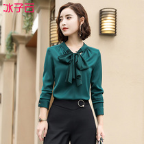 Chiffon shirt womens Korean version of 2021 spring new professional long-sleeved top fashion casual Western style bow shirt