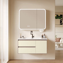 Wall-Mounted Space Aluminum Bathroom Cabinet Combination Bathroom Sink Hand Washing and Face Integrated Ceramic Basin Smart Mirror Cabinet