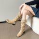 237-9g Suede French-Style Long Boots Below the Knee, 2025 Autumn and Winter New Retro Women's Boots, Pleated Boots