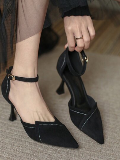 High Heels for Women, Summer Stiletto Heels, 2025 New Style, Paired with Skirts, Unique Design, Black, Office Style, Single Strap, French Style Shoes