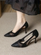 2025 New Summer Breathable Elegant Pointed Toe Single Shoes with Thin Heels, Hollow Design, Mesh High Heels for Work, Women's Shoes