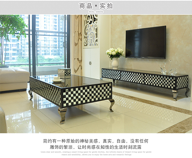 Bàn khảm gương bàn cà phê KTV bàn cà phê bàn ​​khách sạn inox nội thất đen trắng mới hậu hiện đại F1300A - Bàn trà bàn uống nước