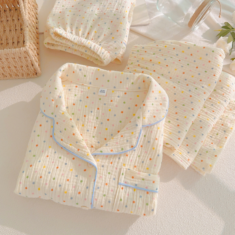 Short-Sleeved Three-Piece Cotton Gauze Pajamas for Women, Sweet Spring and Summer Large Size Pure Cotton Double-Layer Gauze Home Clothes, All Cotton and Can Be Worn Outside Short-Sleeved Three-Piece Cotton Gauze Pajamas for Women, Sweet Spring and Summer Large Size Pure Cotton Double-Layer Gauze Home Clothes, All Cotton and Can Be Worn Outside