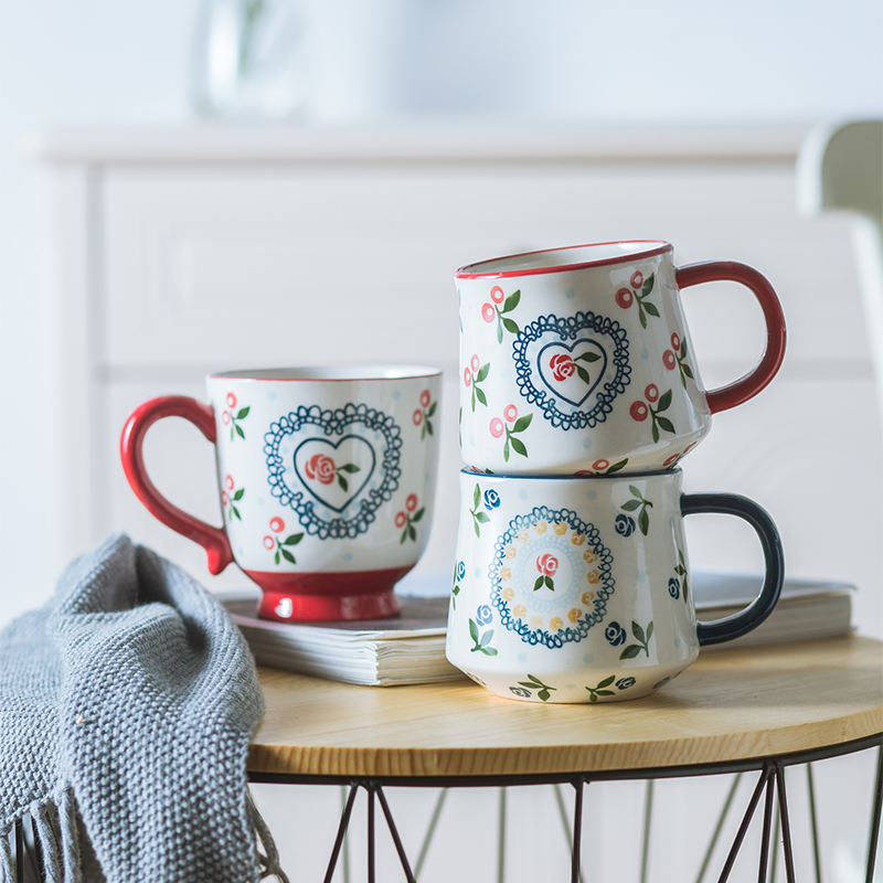 Nordic Ins Ceramic Cup Mark Cup Cute Teenage Cup Cherry Lovers Milk Office Coffee Breakfast Cup