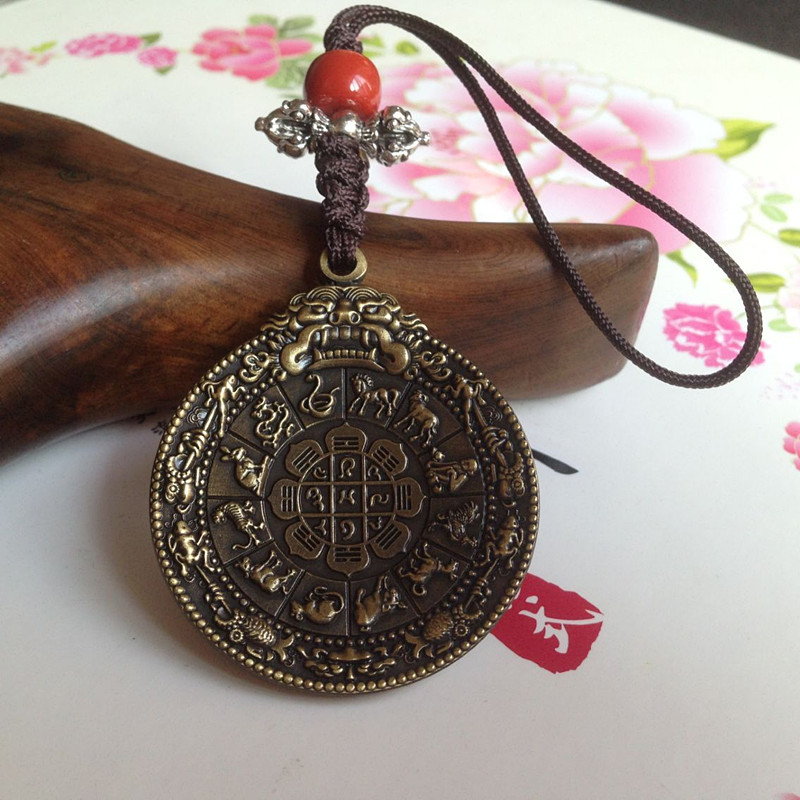 Tibet Brass Nine Palace Gossip Signs of the Buddha Medal Pendant