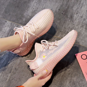椰子鞋女果冻透明底菊花跑步运动飞织鞋