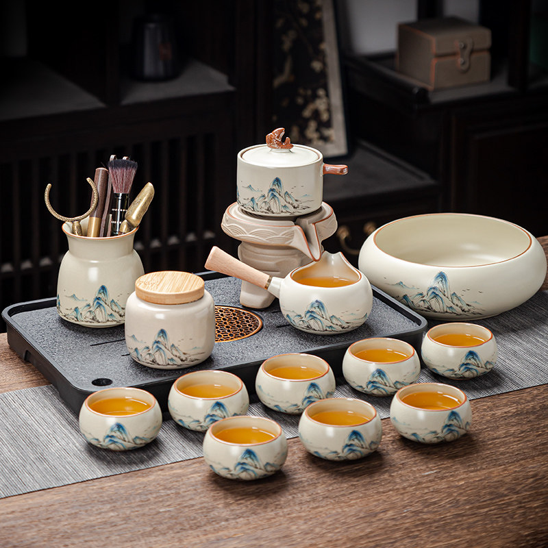Новый бытовой чайный сервиз кунг-фу Ru Kiln высококачественная керамическая печь для ленивого автоматического приготовления чая артефактная чашка набор для чайной церемонии