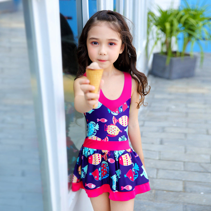 Children, Girls, Girls, Small, Medium Size, One-piece Dress, Swimsuit, Korean Cute Baby Spa Student Swimwear