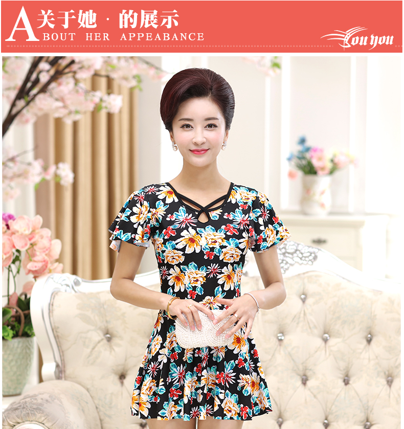 Bộ đồ bơi liền thân kiểu váy liền thân cho phụ nữ trung niên và cổ điển được che kín là bộ ngực mỏng và nhỏ. - Bộ đồ bơi One Piece đồ bơi liền thân dài tay
