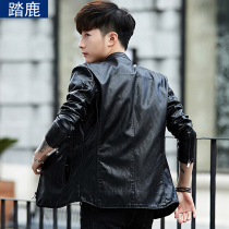 2020 Spring and Autumn new mens leather jacket leather jacket Korean version of slim handsome youth trend casual wear