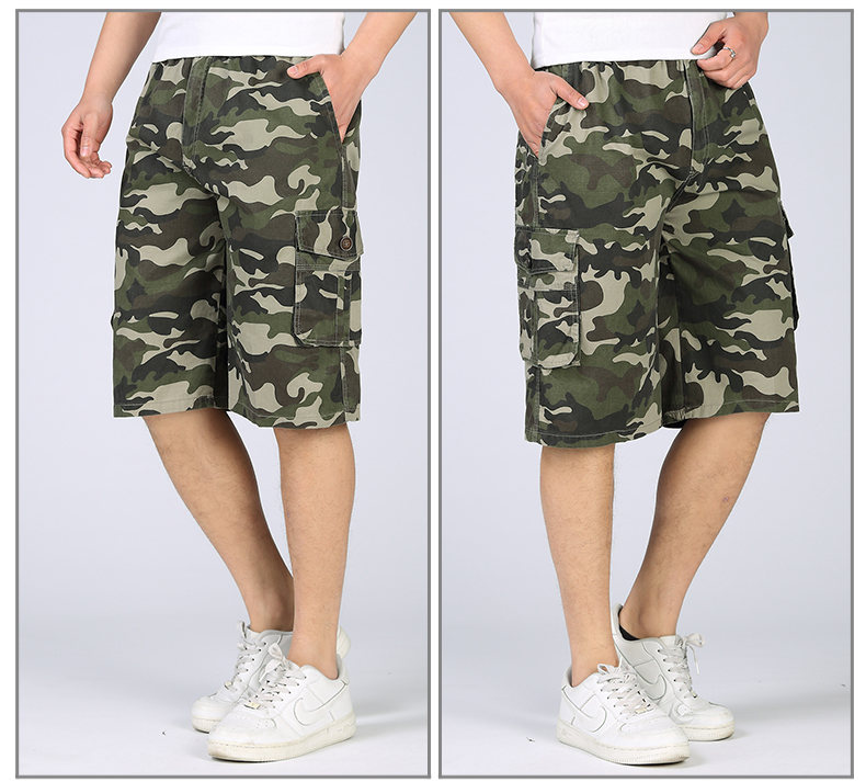 Mùa hè của nam giới cắt quần trung niên ngụy trang dụng cụ quần trung niên kích thước lớn lỏng quần short thể thao cotton ống túm quần ngố nam