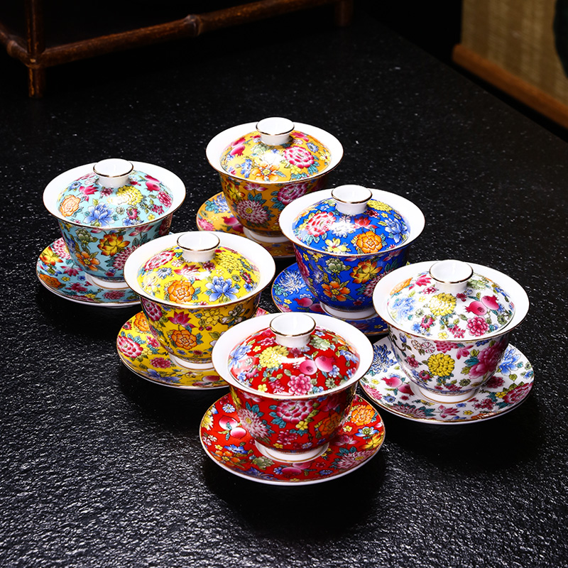 Jingdezhen ceramic blue three only three fort wsop rice, a cup large tureen sweet blue - and - white bowl and cups