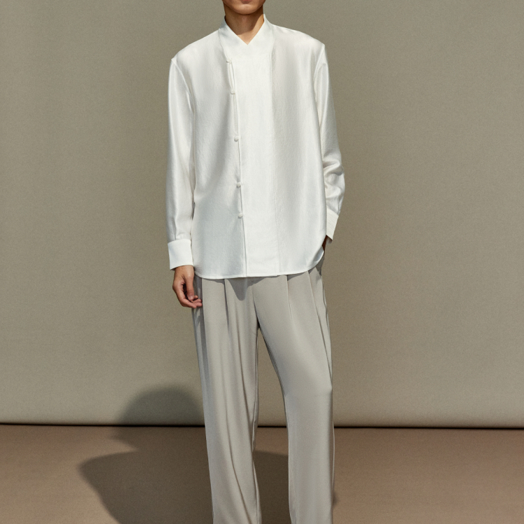 Ownlife Acetate Glossy Shirt with Cross Collar, High-End New Chinese Style Men's Clothing, National Style Spring/Summer Collection by Zhang Yunlong