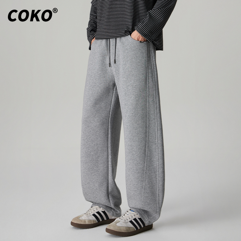 Coko Classic Gray Sweatpants for Men, Loose Straight-Leg, Fall/Winter Season, Oversized Drape Effect, Sports Casual Pants Coko Classic Gray Sweatpants for Men, Loose Straight-Leg, Fall/Winter Season, Oversized Drape Effect, Sports Casual Pants