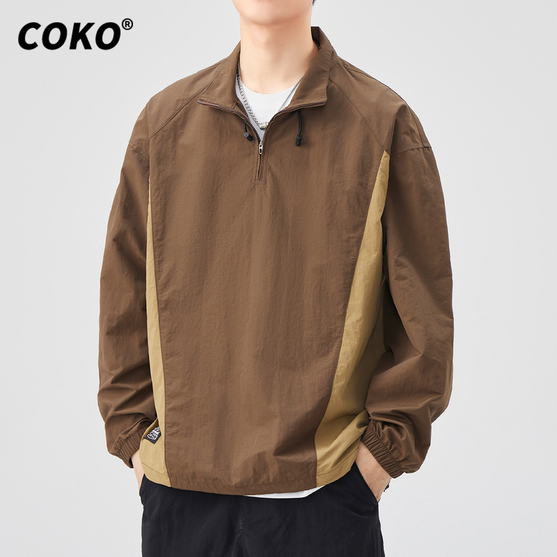 Coko American-Style Outdoor Sports Long-Sleeve Polo Shirt for Men 2026 Spring Trendy Half-Zip Stand-Up Collar Shirt Jacket