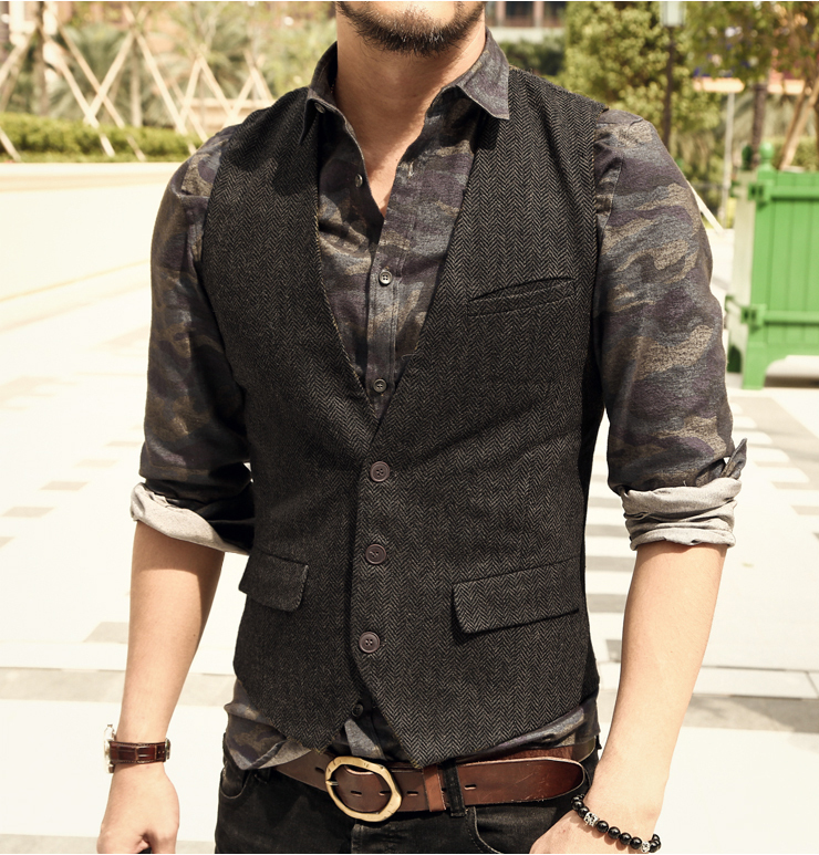 Men's Retro Woolen Herringbone Vest, Nostalgic Classic British Slim-Fit Men's Vest, Thick European and American Business Attire