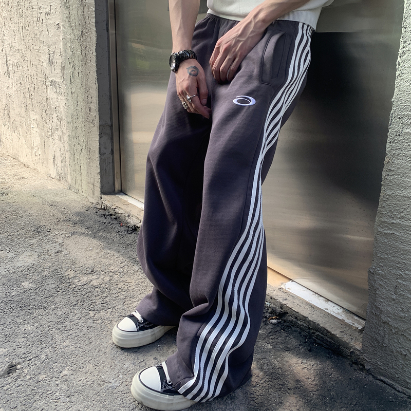 K09Sauce New Product Loop Embroidered Striped Sports Casual Pants for Men, American Retro High-End Sweatpants Trendy