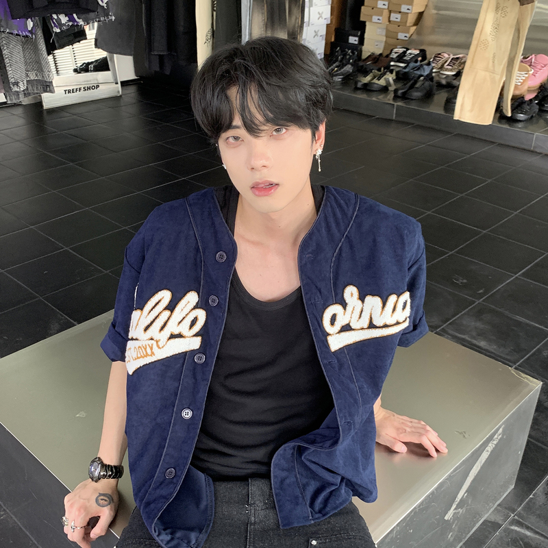 K09Sauce American-Style Towel Embroidery Cardigan Baseball Jacket Short-Sleeve Fashion Trendy Street Retro Casual Sports Jacket K09Sauce American-Style Towel Embroidery Cardigan Baseball Jacket Short-Sleeve Fashion Trendy Street Retro Casual Sports Jacket