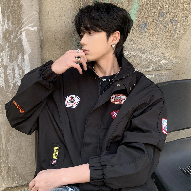 K09Sauce New Motorcycle Jacket for Men, Spring and Autumn, American Style, Trendy, Retro, Heavy-Duty, Badge Embroidery, High-End Jacket