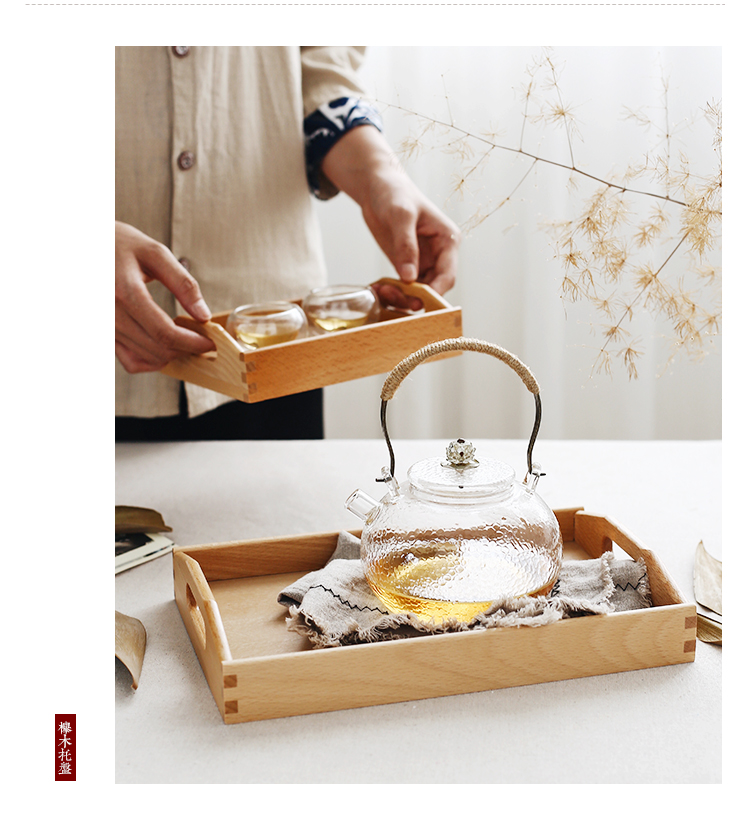Nhật bản khay đôi tai bằng gỗ khay hình chữ nhật khay với xử lý khay trà sồi khách sạn khay cà phê tấm bảo vệ môi trường đĩa gỗ trang trí