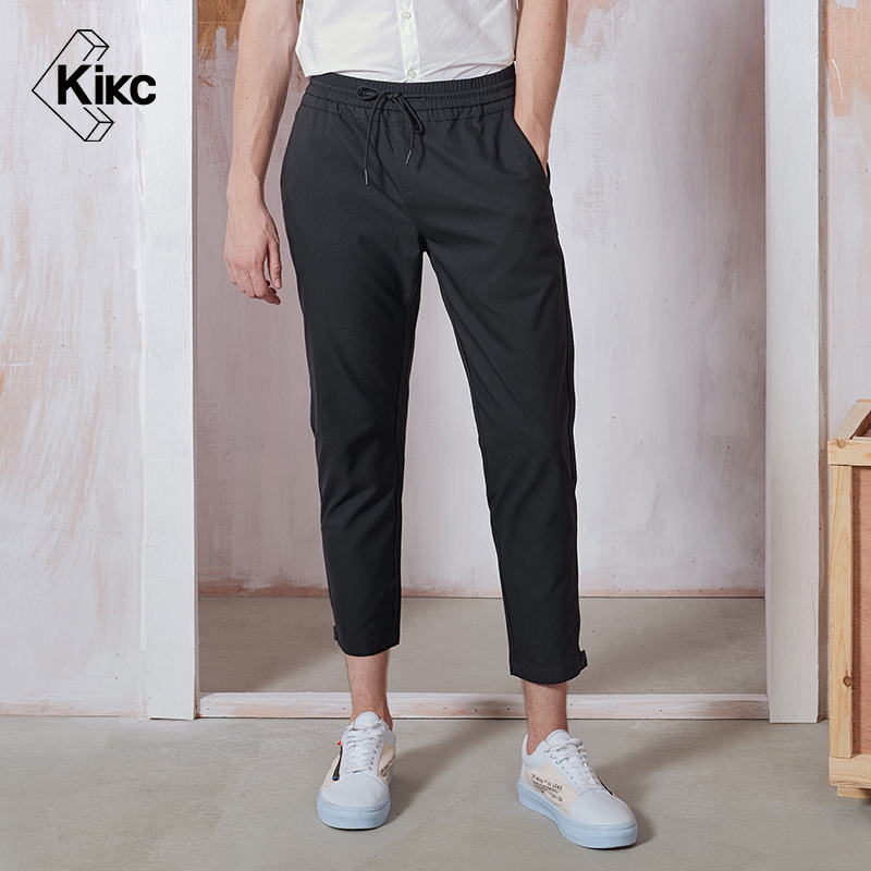 Kikc men's nine-point pants spring and autumn new Korean version black fashion simple youth casual pants tethered long pants tide