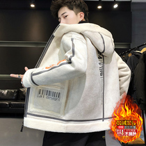 Teen Winter Lamb Wool Jacket Men Junior High School High School Raw Plus Suede Thickened Winter Clothing Granules Rocking suede jacket