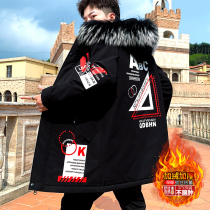 Teenager long trench coat mens autumn coat Korean version of trend handsome plus velvet thick student autumn and winter coat