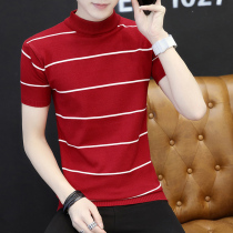 Autumn new Korean sweater mens trend short sleeve thread jacket red sweater male students autumn and winter