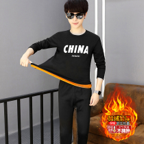 Youth thermal underwear men thick and velvet suit outside junior high school students a set of autumn clothes and trousers autumn and winter