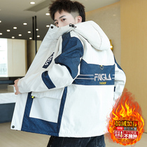 Youth winter cotton clothes men plus velvet thickened middle school students handsome coat men down cotton clothes winter cotton padded jacket