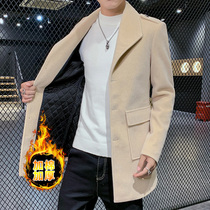 Mens trench coat long Korean version of woolen coat 2020 new trend handsome autumn and winter thick woolen coat
