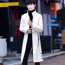 Windbreaker mens long handsome over the knee trend British style Korean medium long winter coat thick cape leather jacket