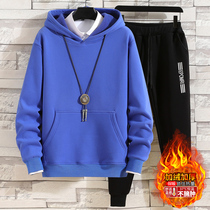 Youth Autumn Sweater suit men plus velvet long sleeve autumn clothing junior high school students trend Sports Leisure set