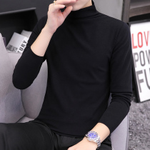 Autumn and winter tide men slim solid color half high collar long sleeve T-shirt Korean fashion Middle collar society tight Guy base shirt