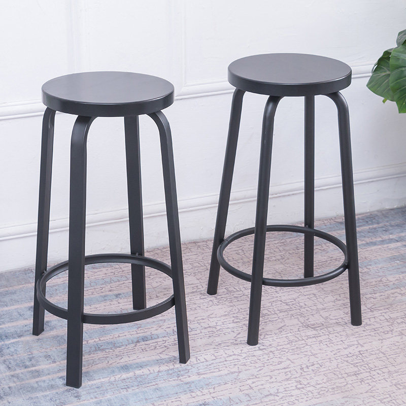 European iron retro solid wood bar chair high stool home bar chair front desk round stool cafe dining room stool