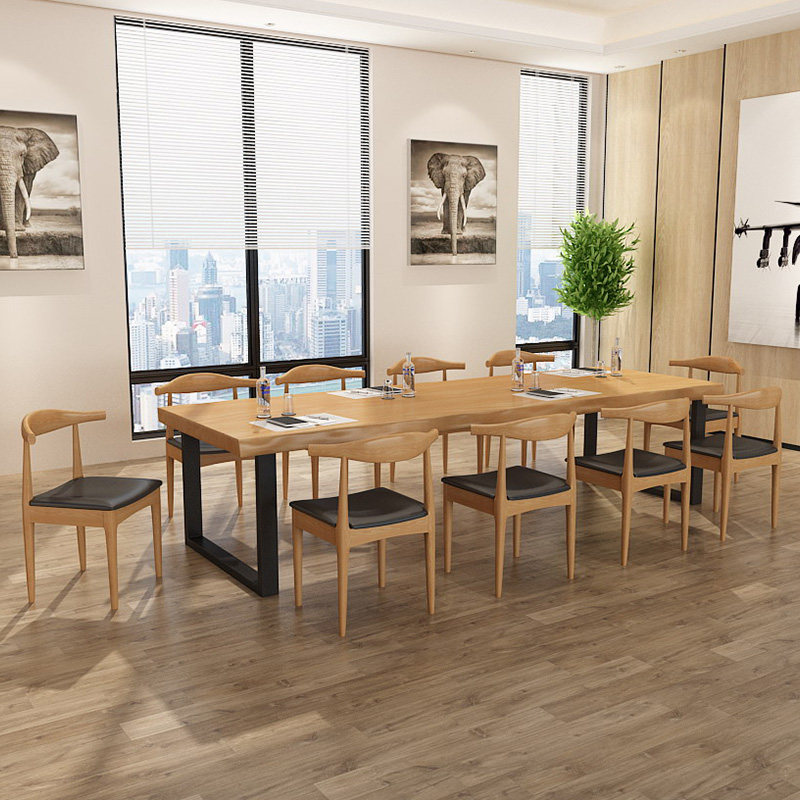 American loft log irregular side desk solid wood iron art table large plate table casual meeting table and chairs combination