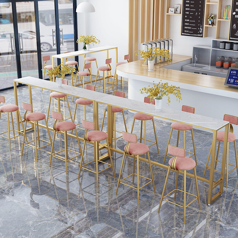 Nordic marble bar table balcony home high table and chair combination milk tea shop simple wall wrought iron long table