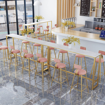 Nordic marble bar table balcony home tall table and chair combination milk tea shop simple wall iron long table