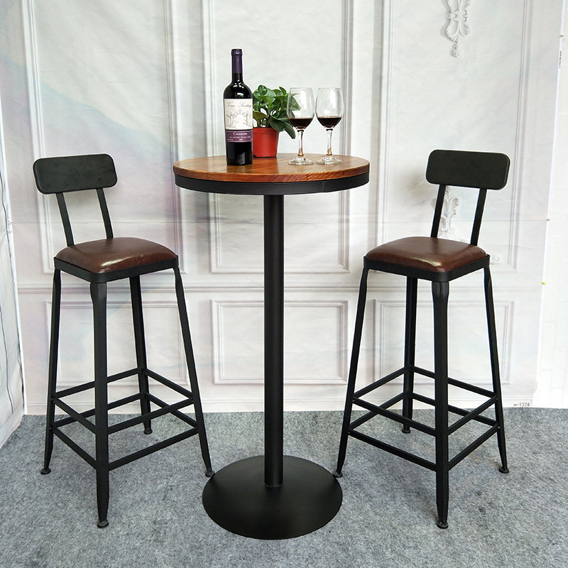Iron bar chair milk tea shop table and chair combination cafe high chair bar stool bar chair solid wood small round table square
