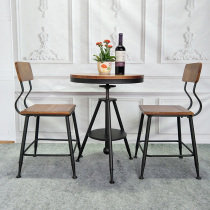 Iron wood four square chairs coffee shop table and chair combination outdoor window card seat table small round table balcony three sets