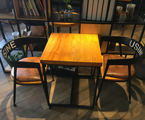 American retro cafe table and chair combination dessert shop restaurant Wall iron solid wood simple table small square Round Table