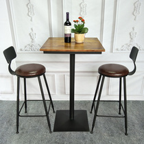 Wrought iron solid wood bar high chair bar table and chair round stool home American dessert shop balcony leisure round table square table