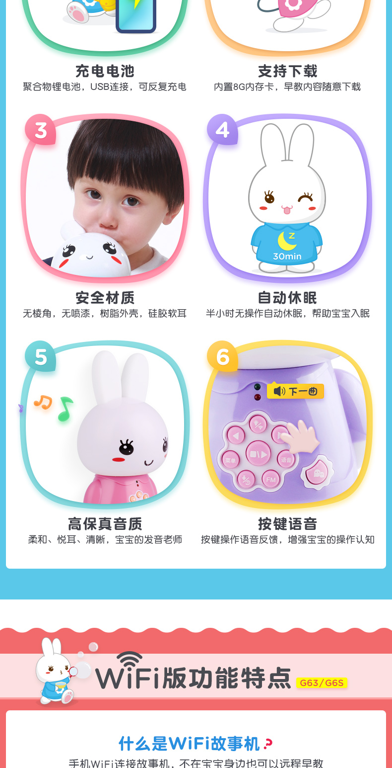 Lửa thỏ G6 giáo dục sớm máy câu chuyện máy thông minh WiFi bé sơ sinh đồ chơi trẻ em MP3 có thể sạc lại tải về cửa hàng đồ chơi